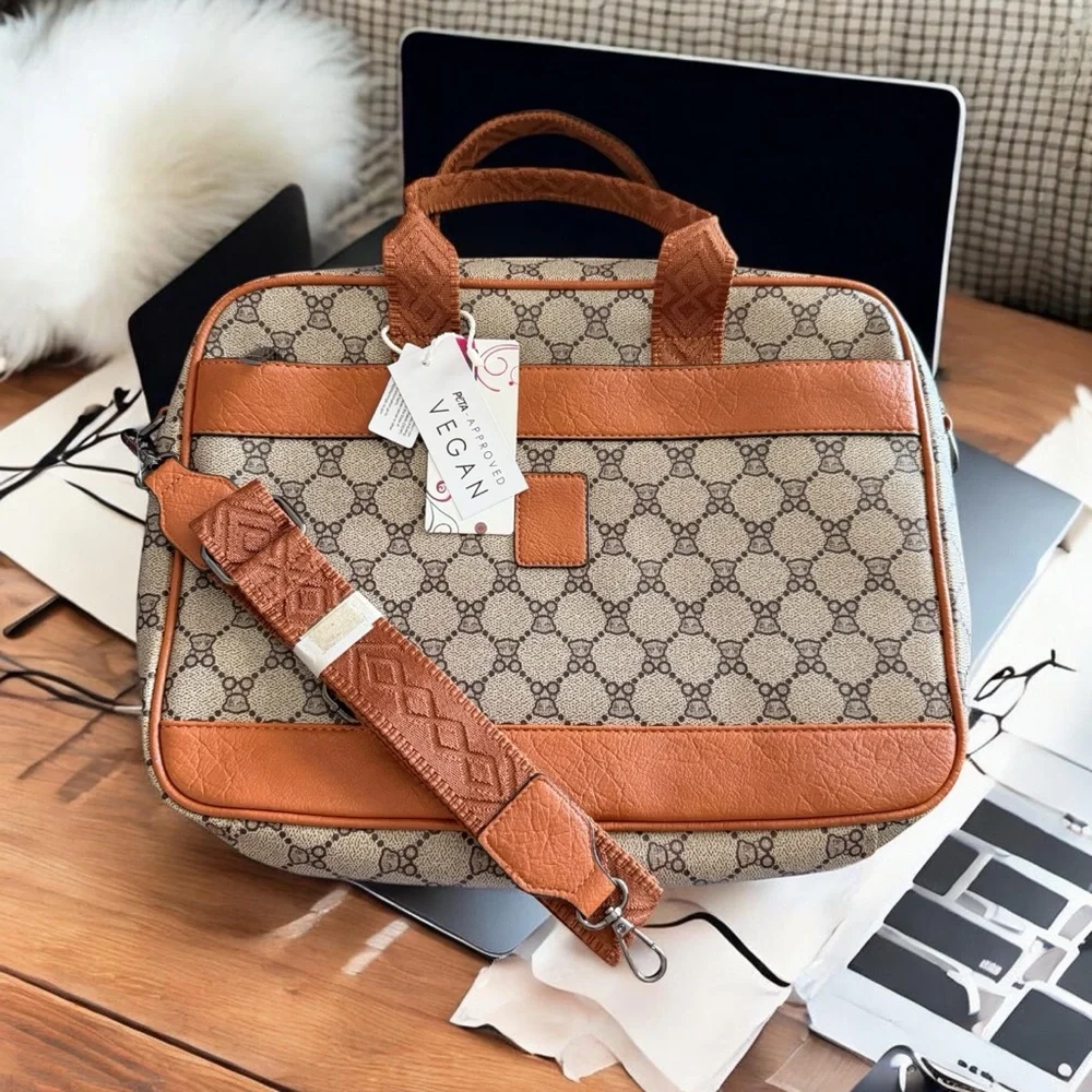 Tan & Beige Patterned Unisex laptop Briefcase